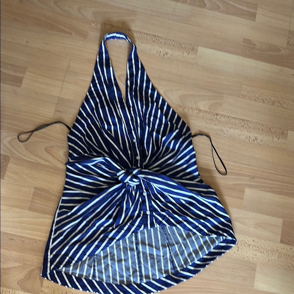 Zara Blue and White Striped Halter Tank Top